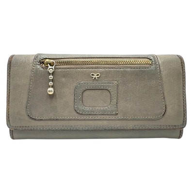 Anya Hindmarch アニヤ ハインドマーチ カーキ ゴールド金具 レザー 長財布 ロングウォレット 600582 【中古】