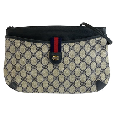 GUCCI グッチ ヴィンテージ グレー ネイビー GGスプリームキャンバス レザー/ ショルダーバッグ ポシェット 604612 【中古】