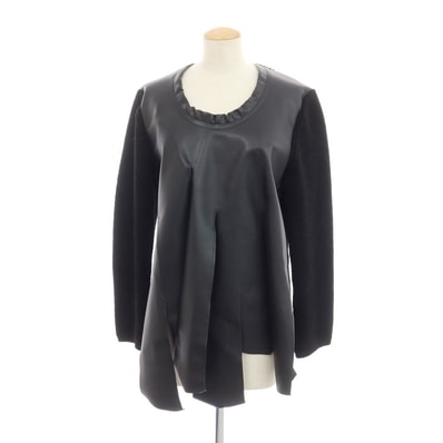 【中古】コムデギャルソン COMME des GARCONS 2024年秋冬 ウール フェイクレザー プルオーバーニット ブラック【サイズS】【レディース】