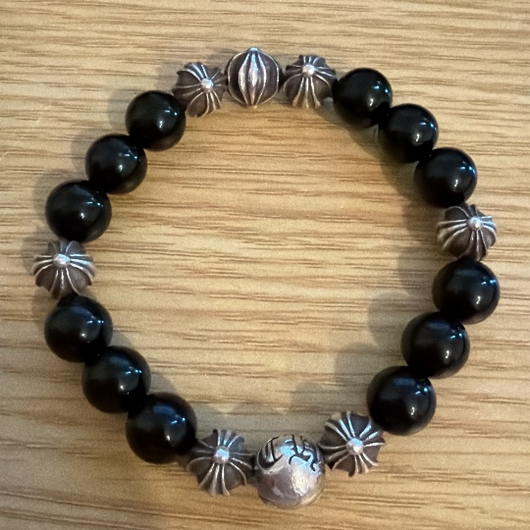 Chrome Hearts 10mm Bead Bracelet Tourmaline Beads "Black/Silver"