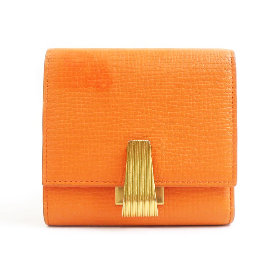 ボッテガヴェネタ BOTTEGAVENETA 二つ折り財布 レザー オレンジ ユニセックス【中古】 h31763a