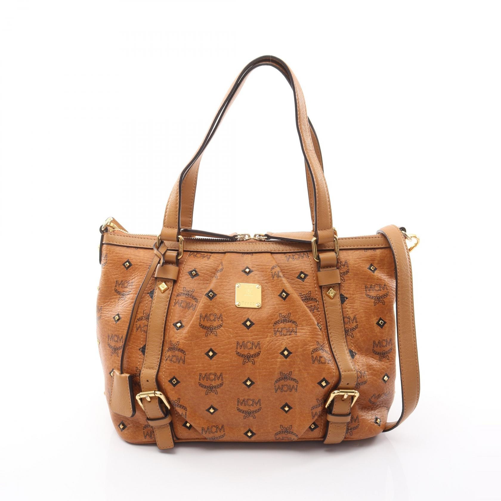 エム・シー・エム MCM ヴィセトス ハンドバッグ バッグ PVCコーティングキャンバス レザー レディース ブラウン系 【中古】