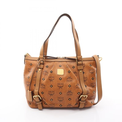 エム・シー・エム MCM ヴィセトス ハンドバッグ バッグ PVCコーティングキャンバス レザー レディース ブラウン系 【中古】