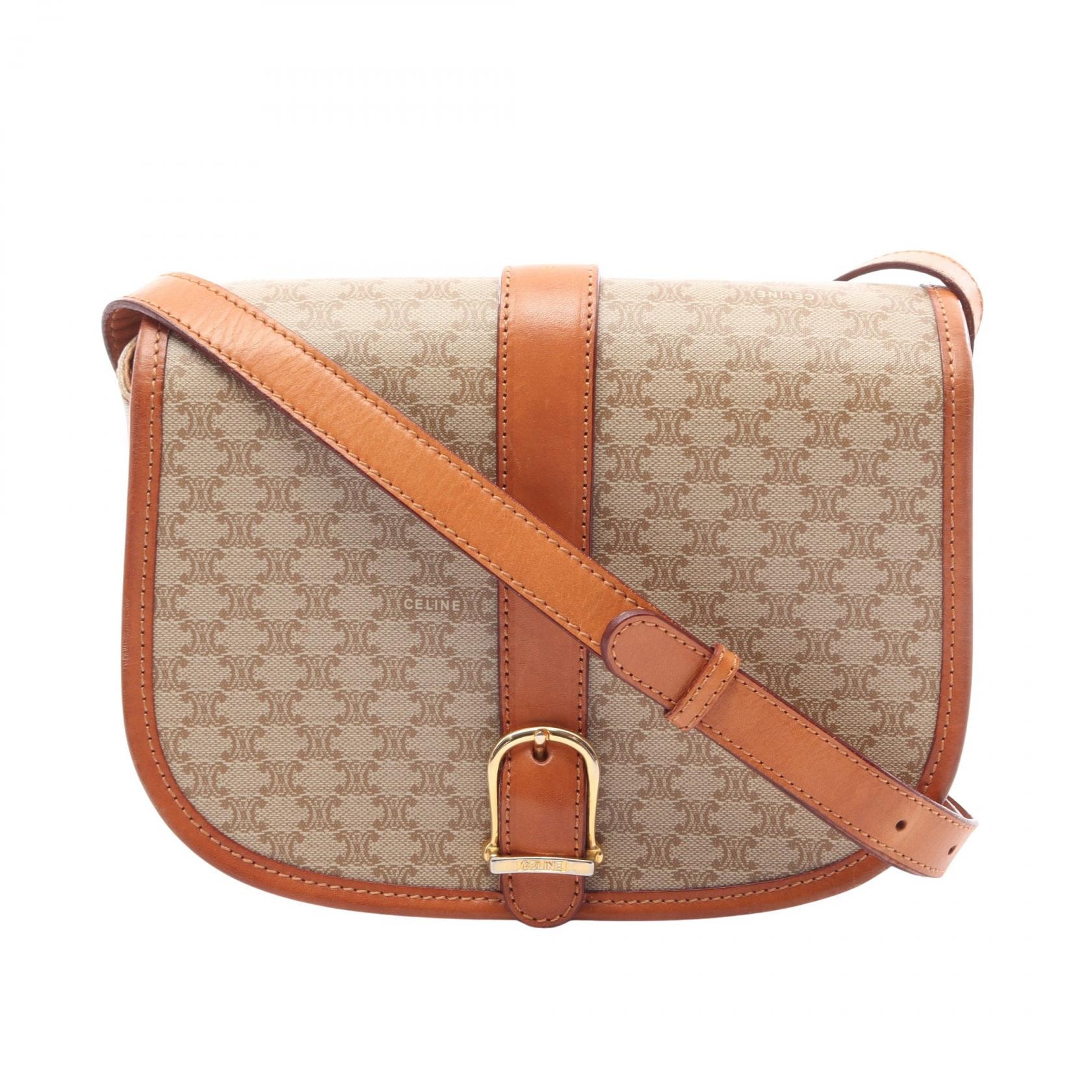 セリーヌ CELINE マカダム ショルダーバッグ バッグ PVCコーティングキャンバス レザー レディース ベージュ系 / ブラウン系 【中古】