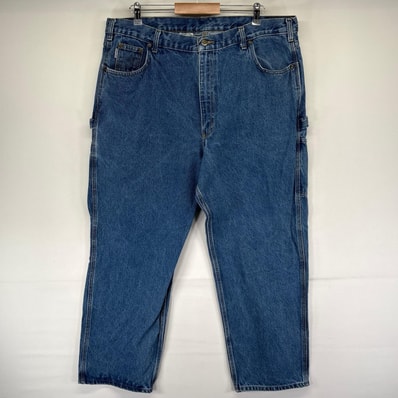 古着 カーハート Carhartt デニム パンツ ジーンズ ジッパーフライ ワーク ワンポイントロゴ ペインター W42 L30 ブルー系 メンズ