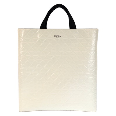 美品 PRADA プラダ 未使用 水筒付き ホワイト ブラック シルバー金具 レザー トートバッグ ビジネスバッグ 男女兼用 602501 【中古】