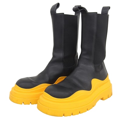 ボッテガヴェネタ タイヤ チェルシーブーツ シューズ レディース ブラック×オレンジ 38 38