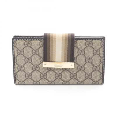グッチ GUCCI GGスプリーム 二つ折り長財布 財布 レザー PVC レディース ベージュ系 / ブラウン系 【中古】