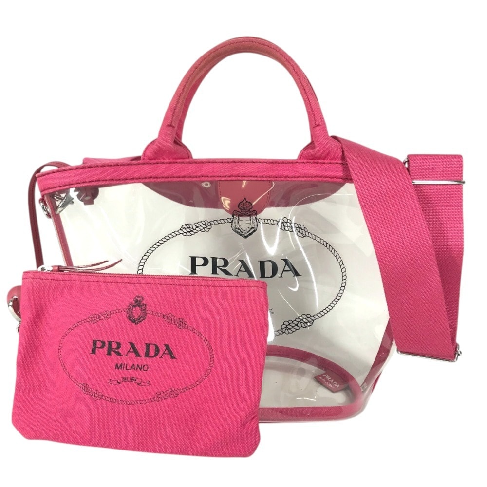 プラダ PRADA カナパプレックス ロゴ カナパ ポーチ付き トートバッグ 2WAYバッグ ショルダーバッグ 斜め掛け ハンドバッグ ビニール/レザー ピンク
