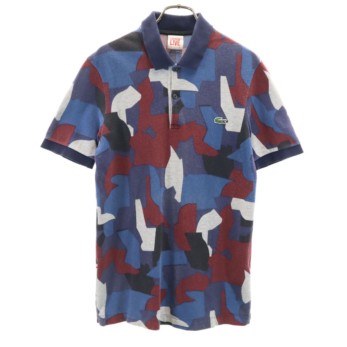 LACOSTE L!VE ラコステライブ 総柄 半袖 ポロシャツ 2 ネイビー