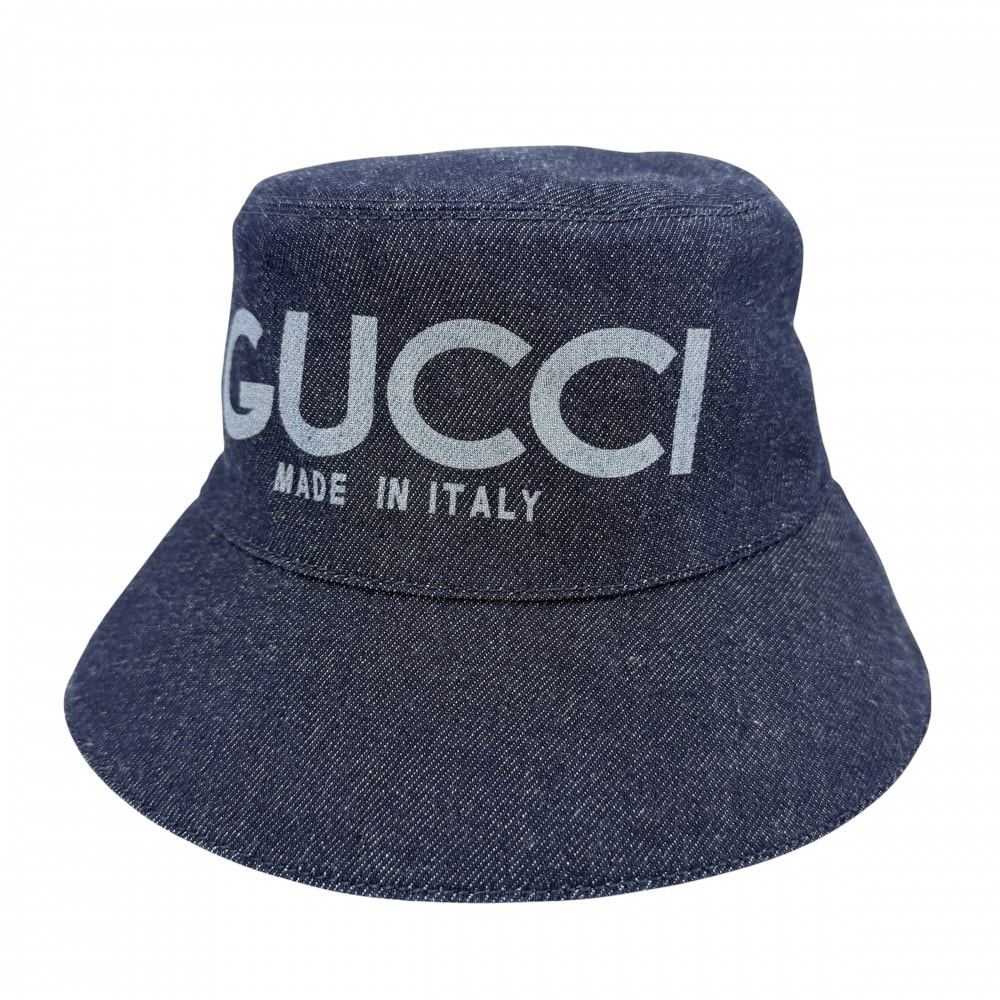 GUCCI グッチ 帽子 デニム バケットハット Mサイズ ファッションアイテム メンズ レディース GGスプリーム 803042 コットン ネイビー 紺 ユニセックス 美品【中古品】