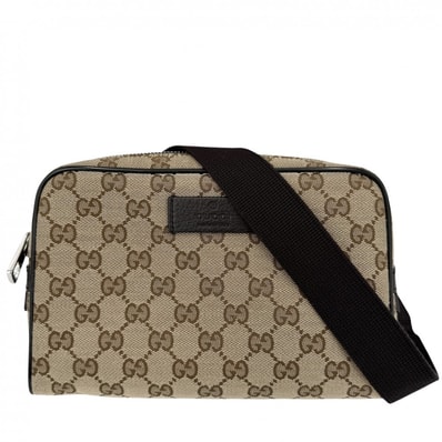 GUCCI グッチ ウエストバッグ ウエストポーチ ボディバッグ 449174 GGキャンバス レザー ブラウン 茶 シルバー金具 メンズ 美品【中古品】