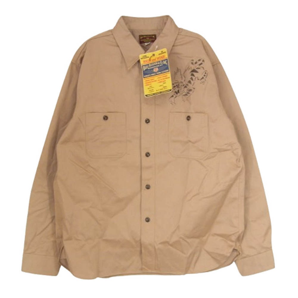 Buzz Rickson's バズリクソンズ 長袖シャツ BR29476 HERRINGBONE WORK SHIRT FLYING TIGERS ヘリンボーン 長袖 ワークシャツ ステンシル ブラウン系 L【極上美品】【中古】