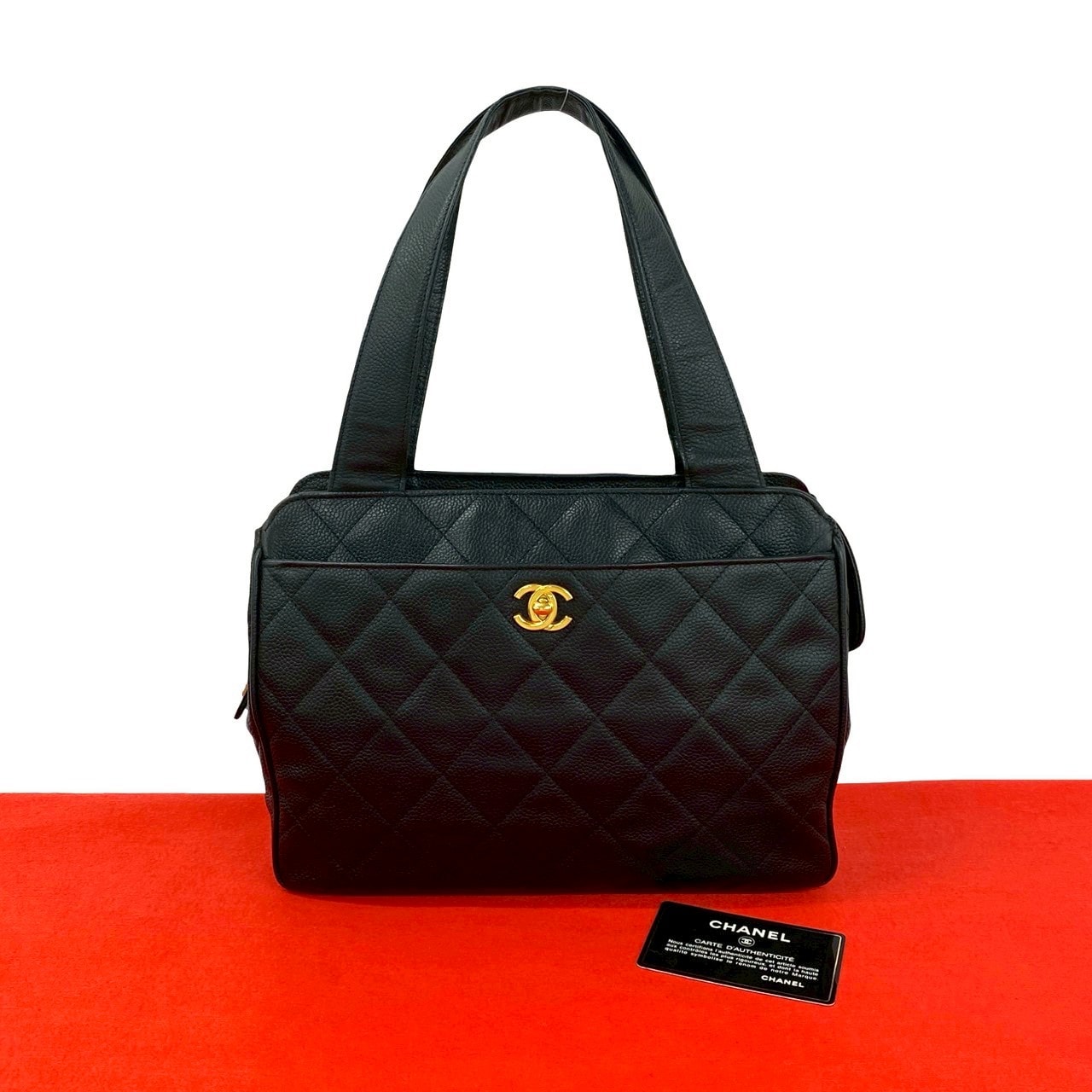 CHANEL シャネル マトラッセ ココマーク キャビアスキン ハンドバッグ ブラック
39861