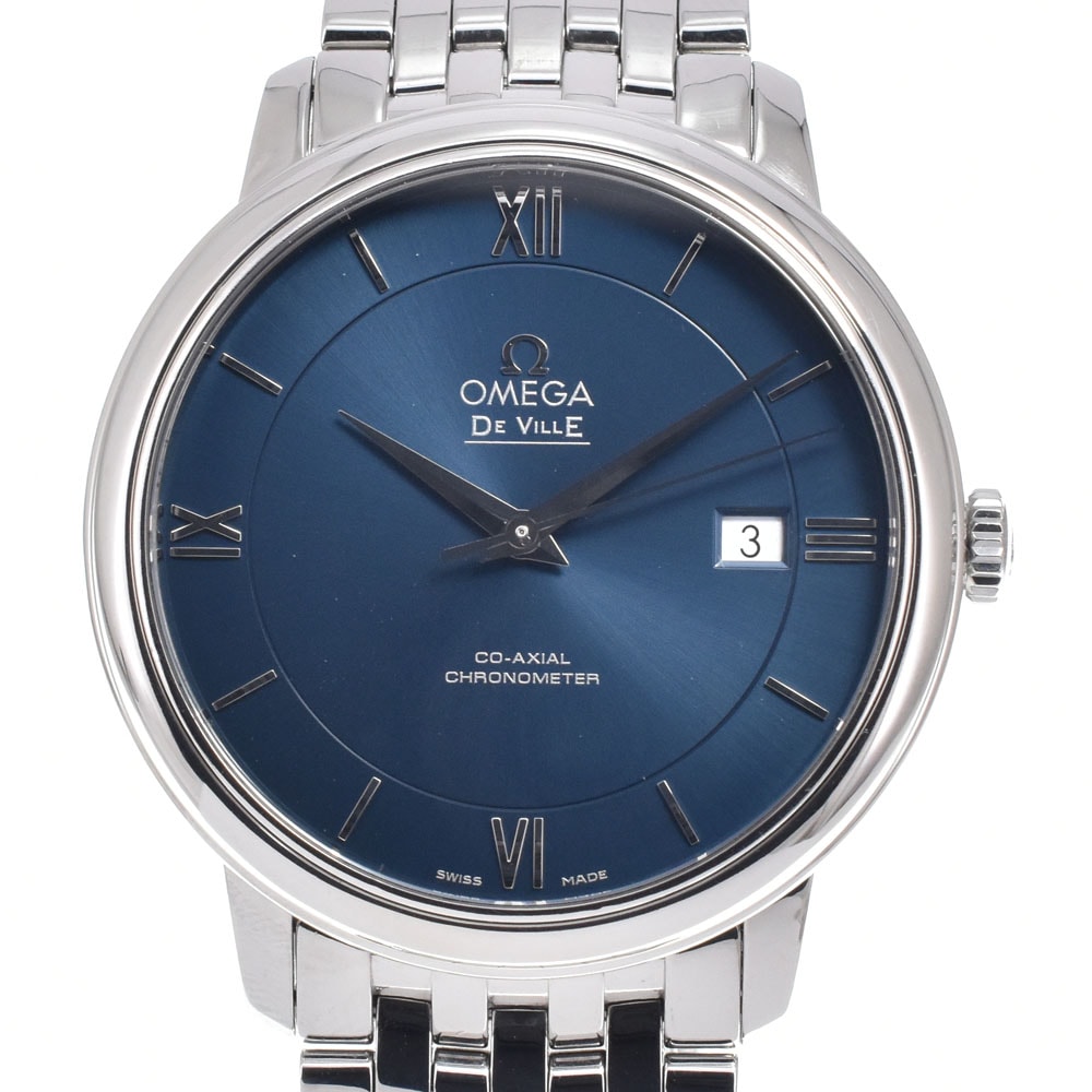 オメガ OMEGA 424.10.40.20.03.001 デビル プレステージ ブルー 自動巻き メンズ 美品 保証書付き 腕時計 M#151079