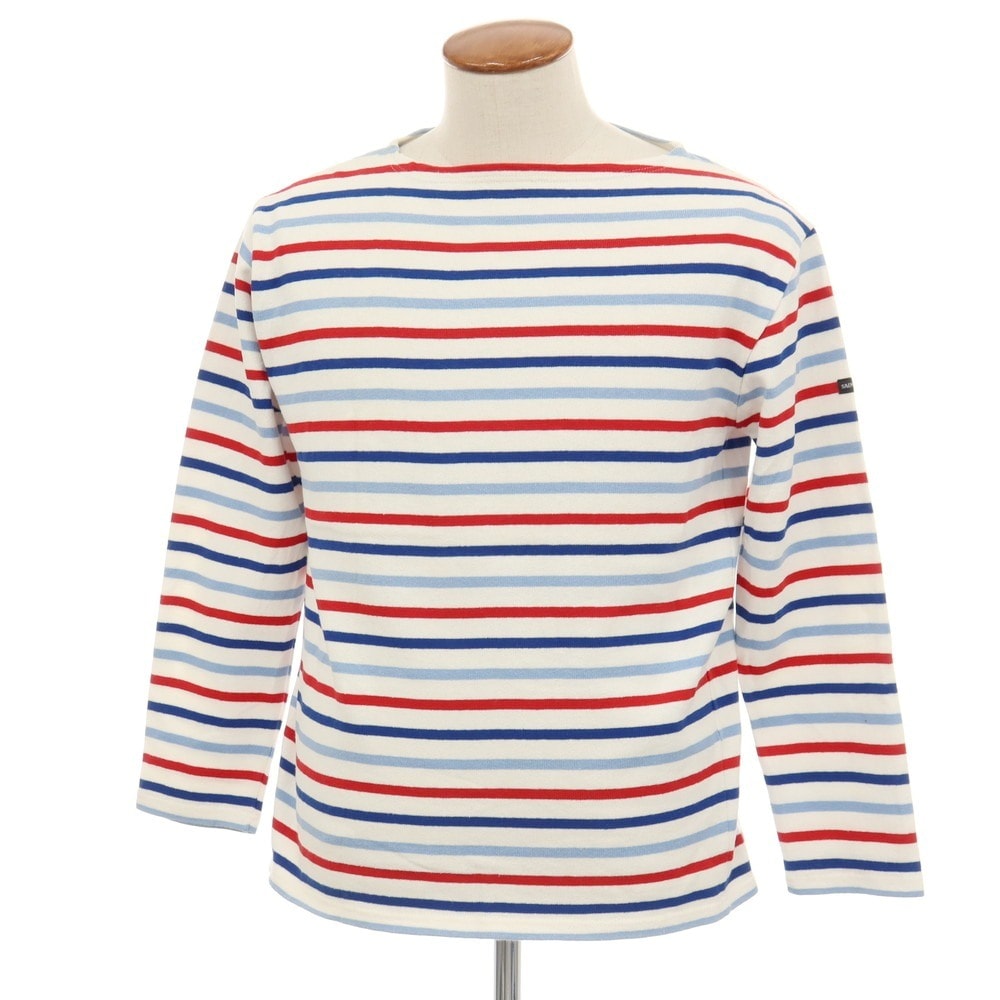 【中古】セントジェームス SAINT JAMES コットン ボーダー ボートネック バスクシャツ 長袖Tシャツ トリコロール系【サイズ4】【メンズ】