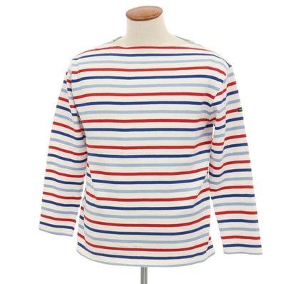 【中古】セントジェームス SAINT JAMES コットン ボーダー ボートネック バスクシャツ 長袖Tシャツ トリコロール系【サイズ4】【メンズ】