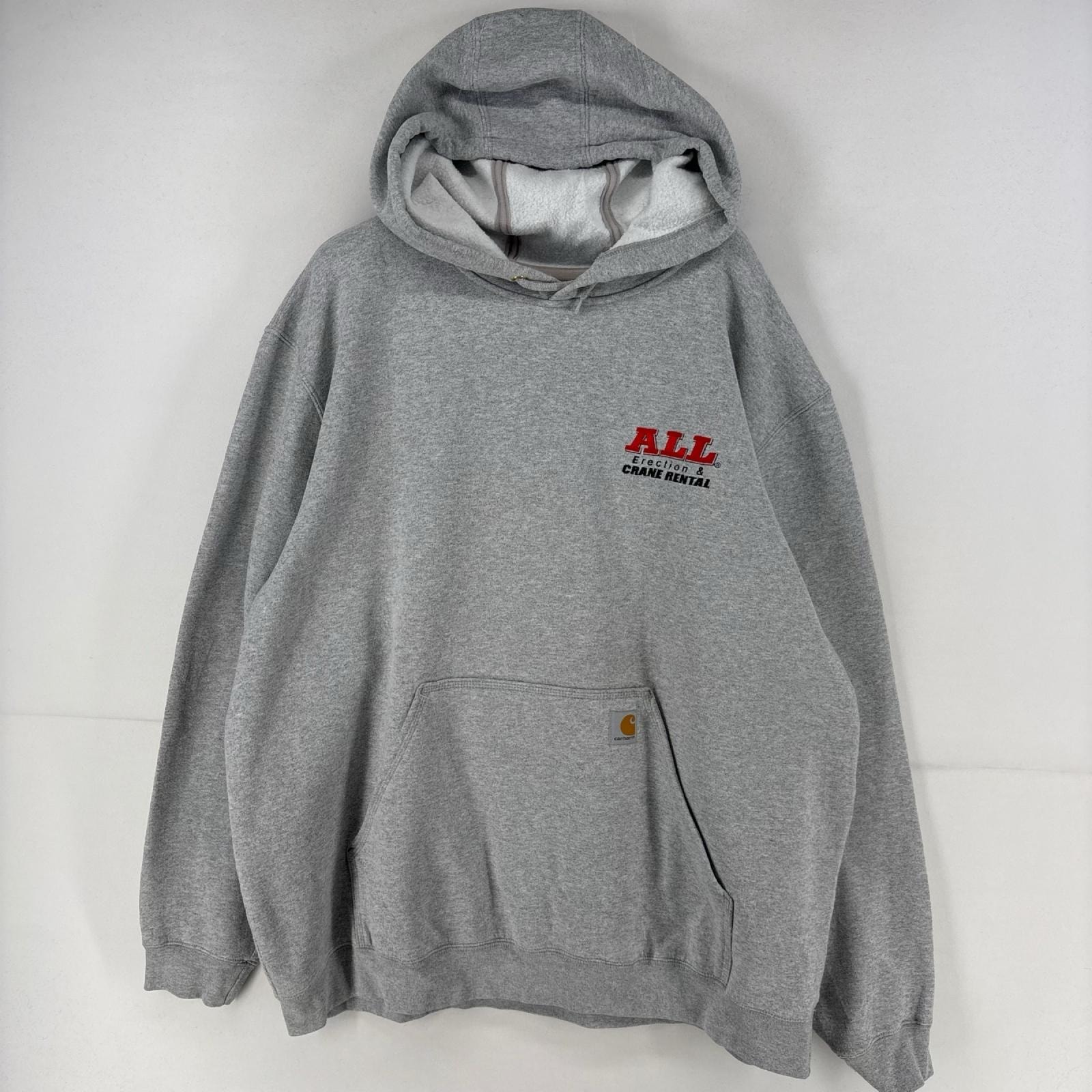 古着 カーハート Carhartt パーカー プルオーバー 大きいサイズ 厚手 ワンポイント 刺繍 スウェット 2XL  グレー メンズ