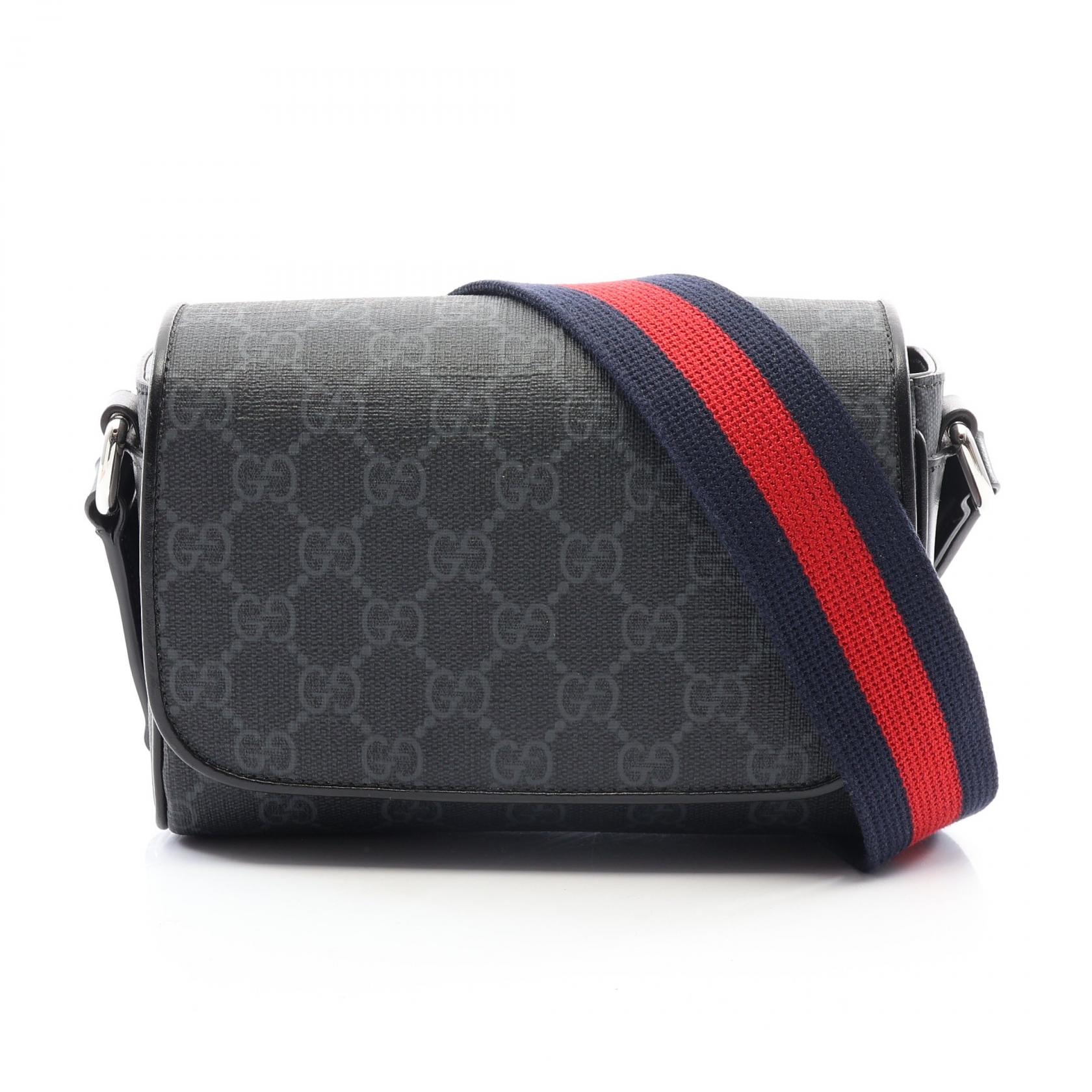 グッチ GUCCI GGスーパー ミニバッグ シェリーライン GGスプリーム ショルダーバッグ バッグ PVCコーティングキャンバス レザー メンズ ブラック系 791741 【中古】