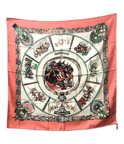 エルメス スカーフ カレ90 シルク100% 輓馬 レディース