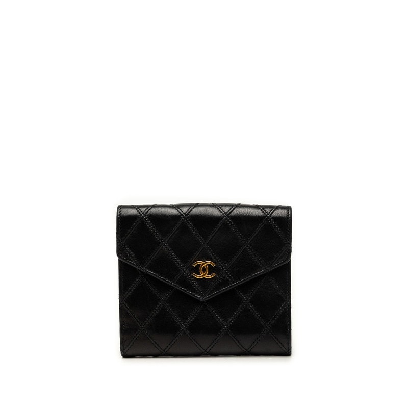 シャネル ビコローレ ココマーク 二つ折り財布 ブラック ゴールド金具 ラムスキン レディース CHANEL 【中古】