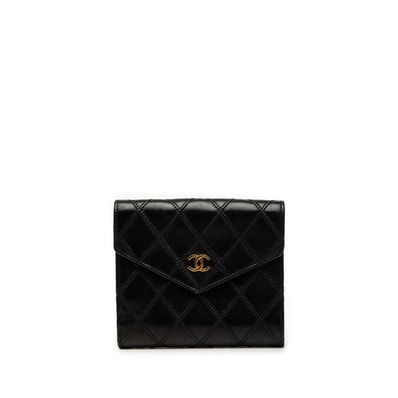 シャネル ビコローレ ココマーク 二つ折り財布 ブラック ゴールド金具 ラムスキン レディース CHANEL 【中古】