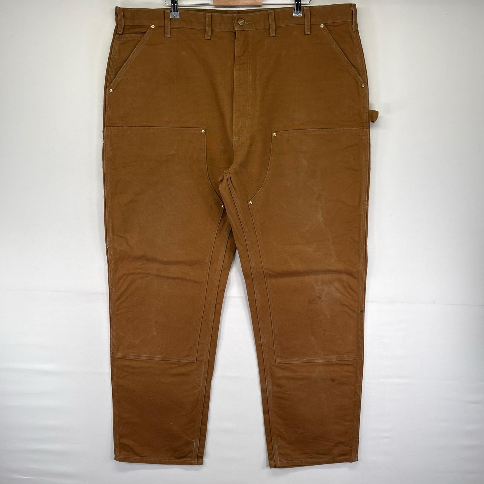 古着 カーハート Carhartt USA製 ダック パンツ ダック ペインターパンツ ワーク ダブルニー 大きいサイズ W46 L34  ブラウン系 メンズ
