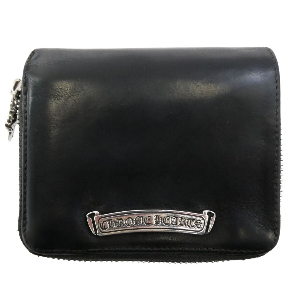 Chrome Hearts Square Zip Bill Leather Wallet "Black"