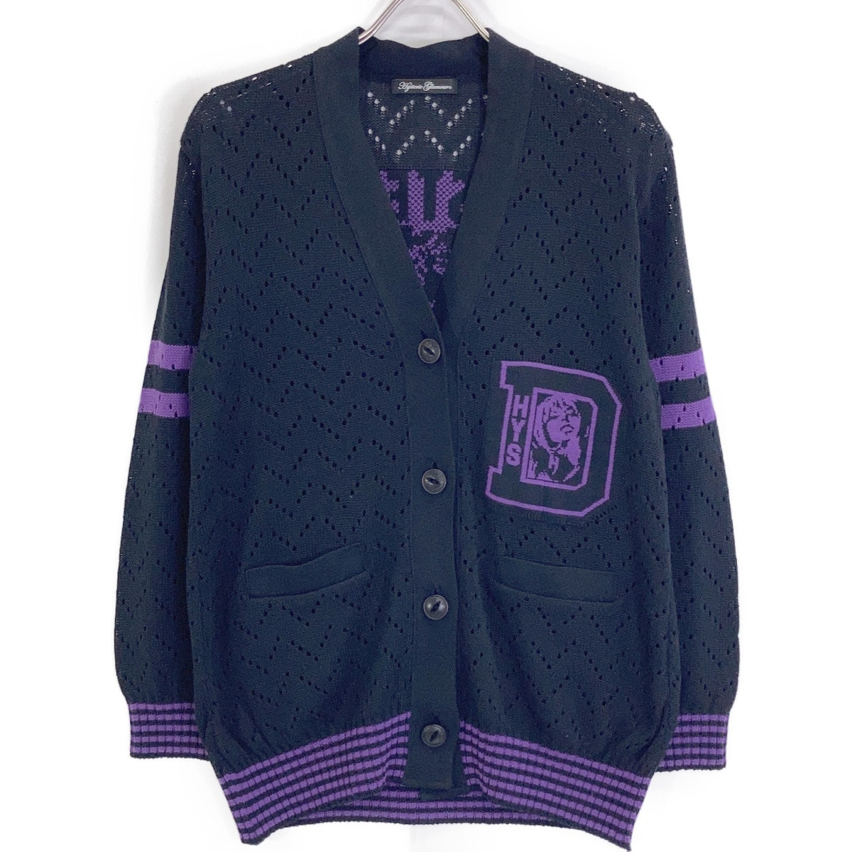 ヒステリックグラマー 01203ND01 ブラックパープル LADY LAND ACADEMY編込 カーディガン FREE