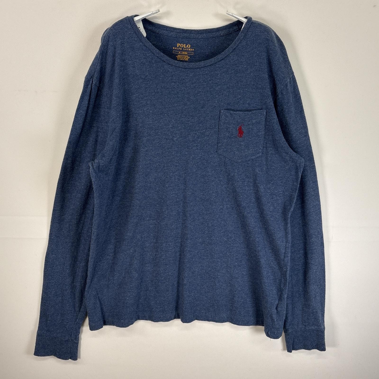 古着 ポロ・ラルフローレン POLO RALPH LAUREN 長袖Tシャツ ロゴ 刺繍 クルーネック M  ネイビー 無地 メンズ