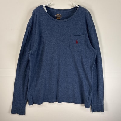 古着 ポロ・ラルフローレン POLO RALPH LAUREN 長袖Tシャツ ロゴ 刺繍 クルーネック M ネイビー 無地 メンズ