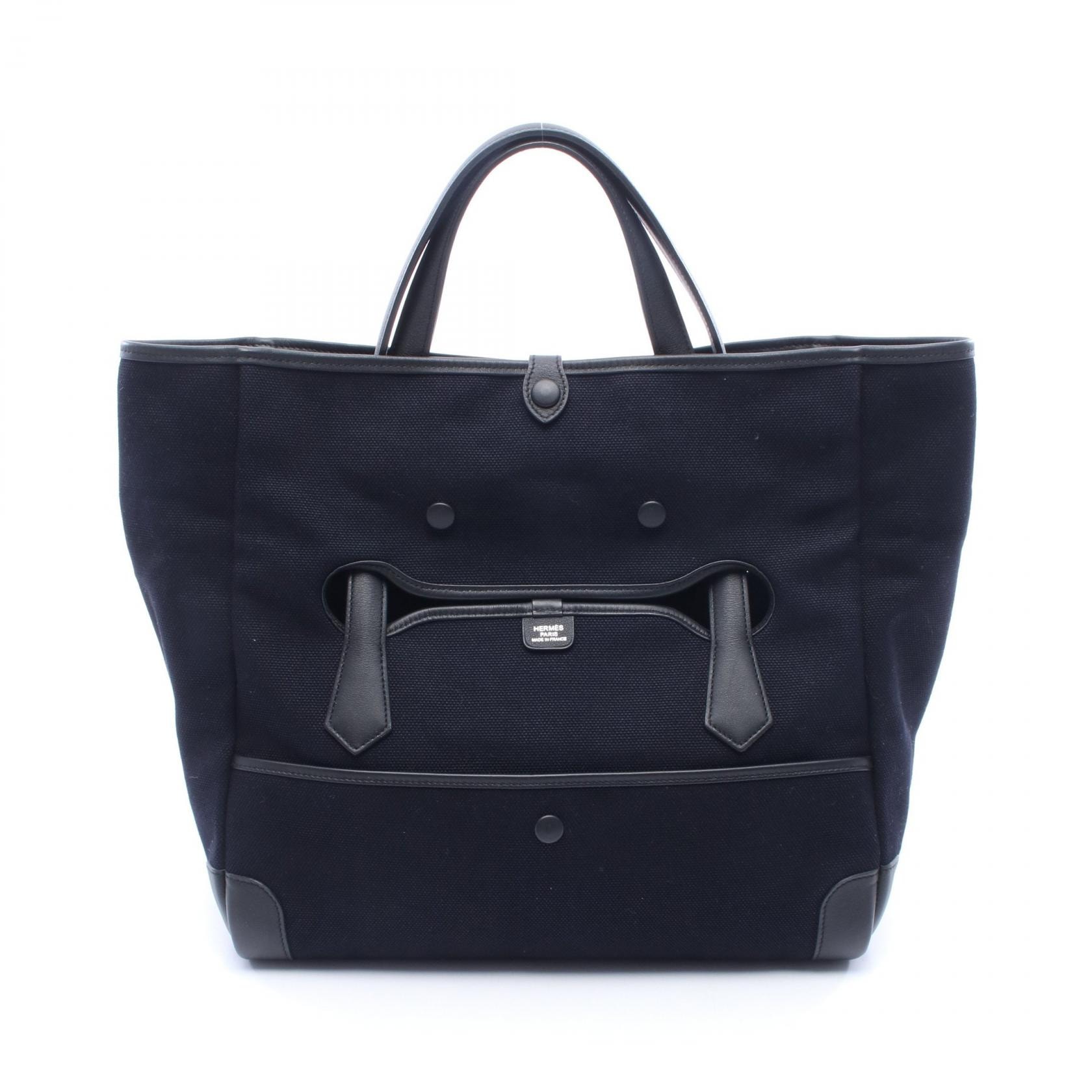 エルメス HERMES パスパス35 マリン トートバッグ バッグ キャンバス レザー ヴォースイフト トワルゴエラン □R刻印(2014年製造) レディース ネイビー系 / ブラック系 067548CK 【中古】