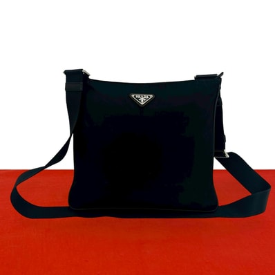 PRADA プラダ 三角ロゴ 金具 ナイロン レザー ショルダーバッグ ブラック
07551