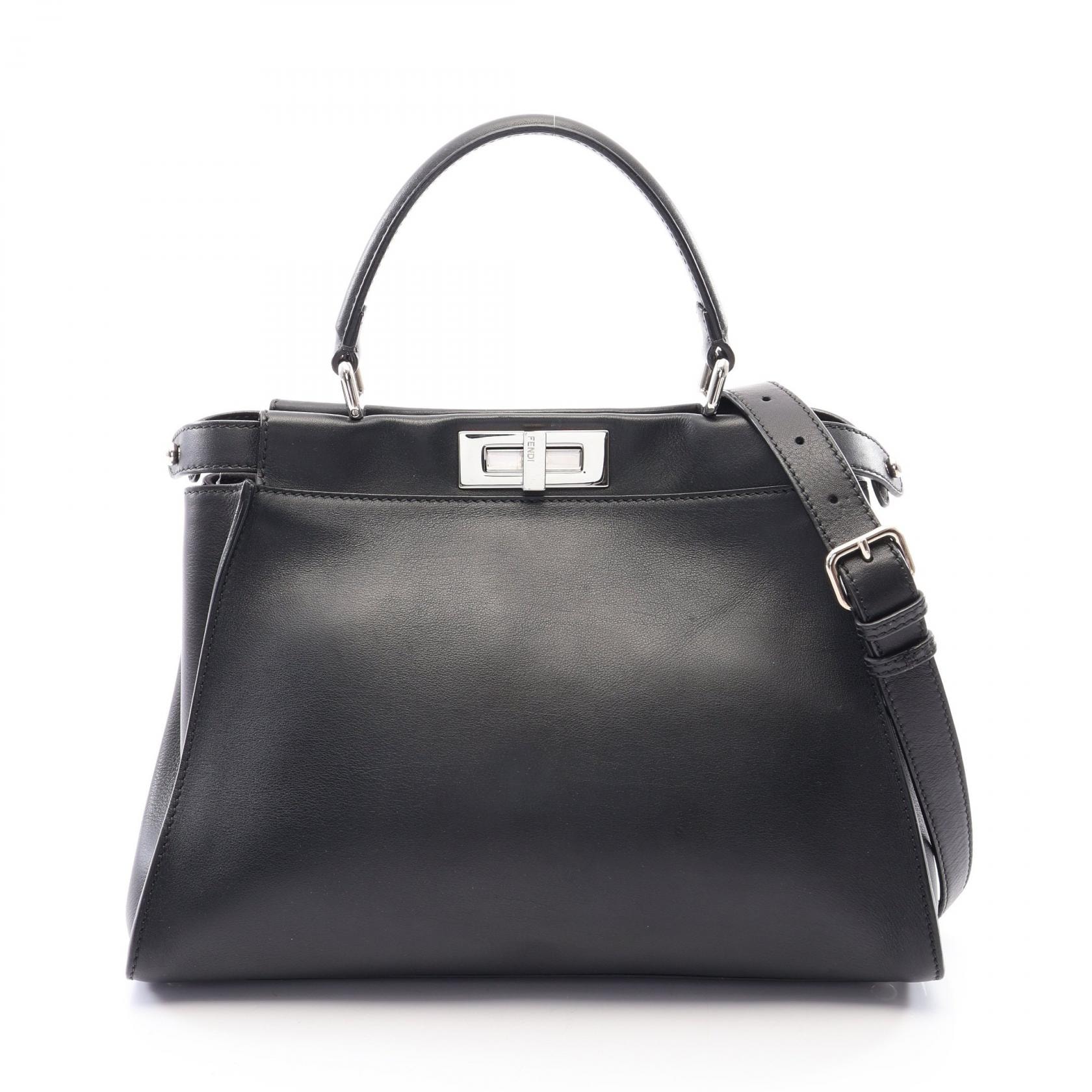フェンディ FENDI ピーカブー レギュラー モンスターアイ 2WAY ハンドバッグ バッグ レザー レディース ブラック系 8BN290 【中古】