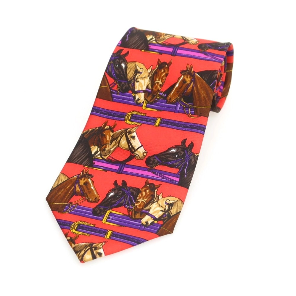 【中古】グッチ GUCCI シルク プリントネクタイ レッド【メンズ】