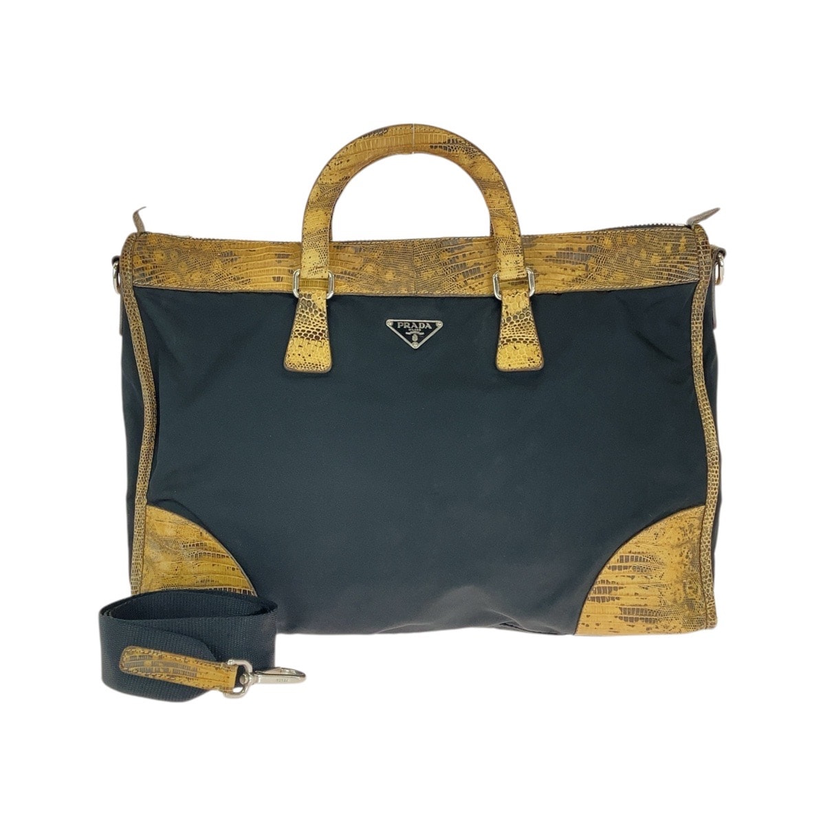 PRADA プラダ テスート 三角ロゴプレート ブラック シルバー金具 ナイロン パイソン/ トートバッグ ハンドバッグ 506450 【中古】