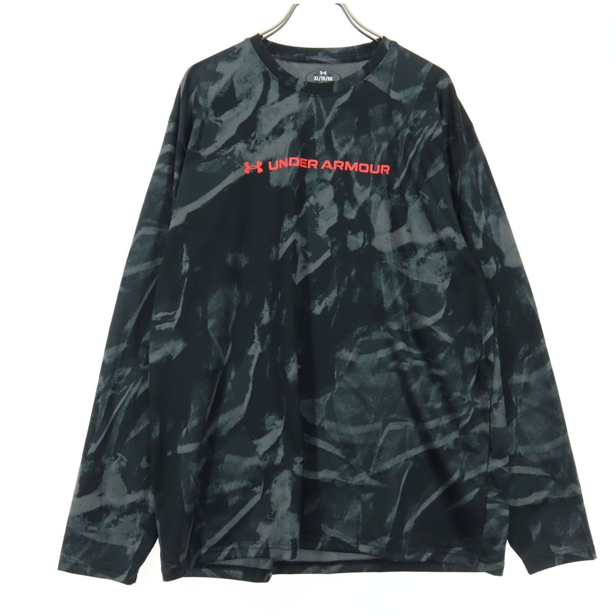 美品 UNDER ARMOUR アンダーアーマー 総柄 長袖 Tシャツ XL ダークグレー ロンT