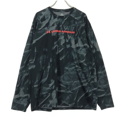 美品 UNDER ARMOUR アンダーアーマー 総柄 長袖 Tシャツ XL ダークグレー ロンT