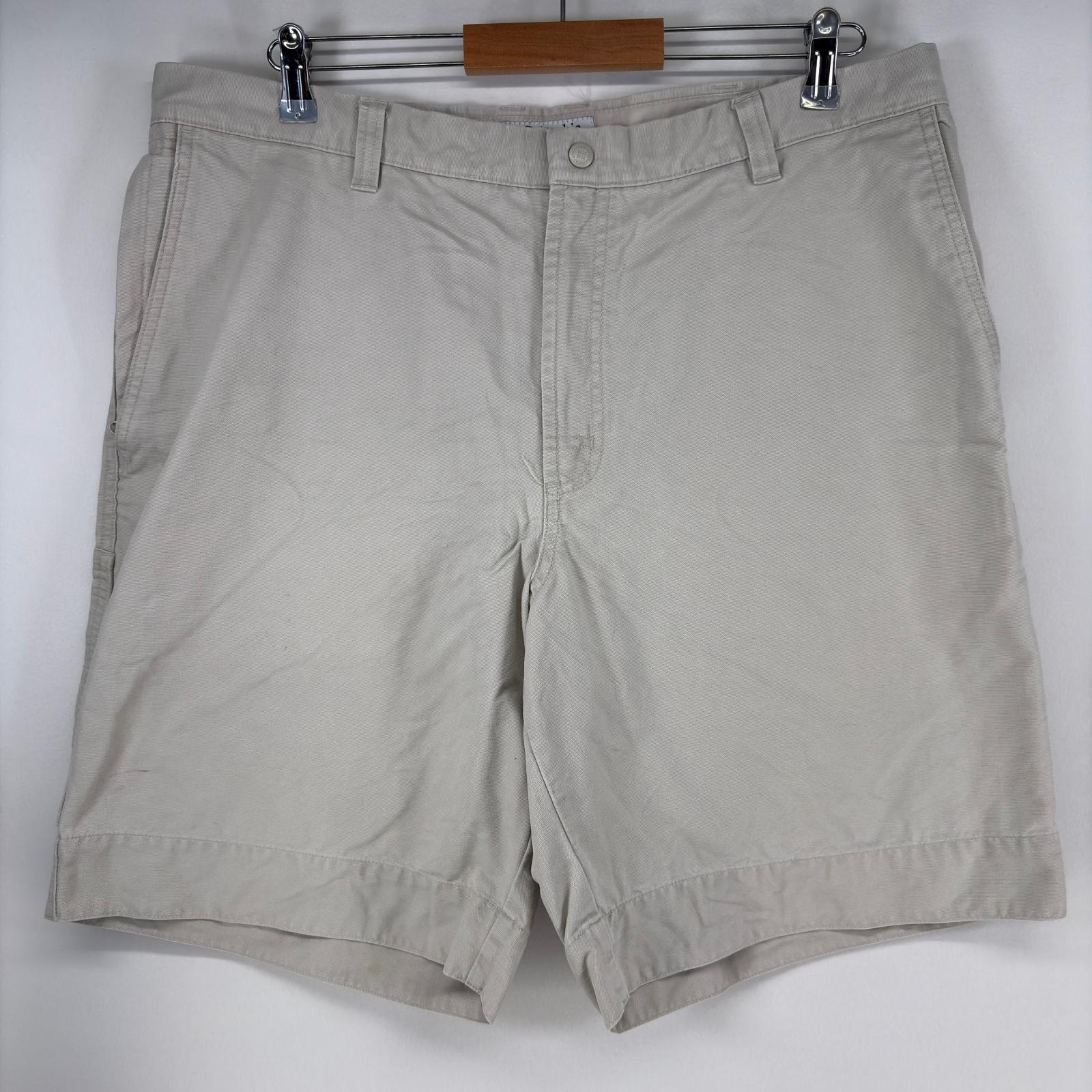古着 コロンビア Columbia ダック ショートパンツ ワンポイントロゴ ジップ アイボリー ハーフパンツ w38 ベージュ系 メンズ