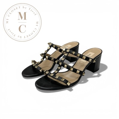 ヴァレンティノ VALENTINO サンダル 靴 シューズ レザー ブラック ゴールド ロックスタッズ