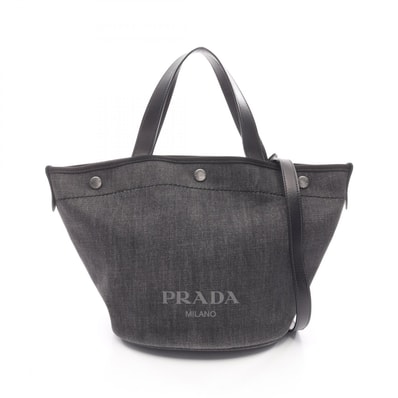 プラダ PRADA DENIM+CITY CALF トートバッグ バッグ デニム レザー レディース ブラック系 1BG244 【中古】