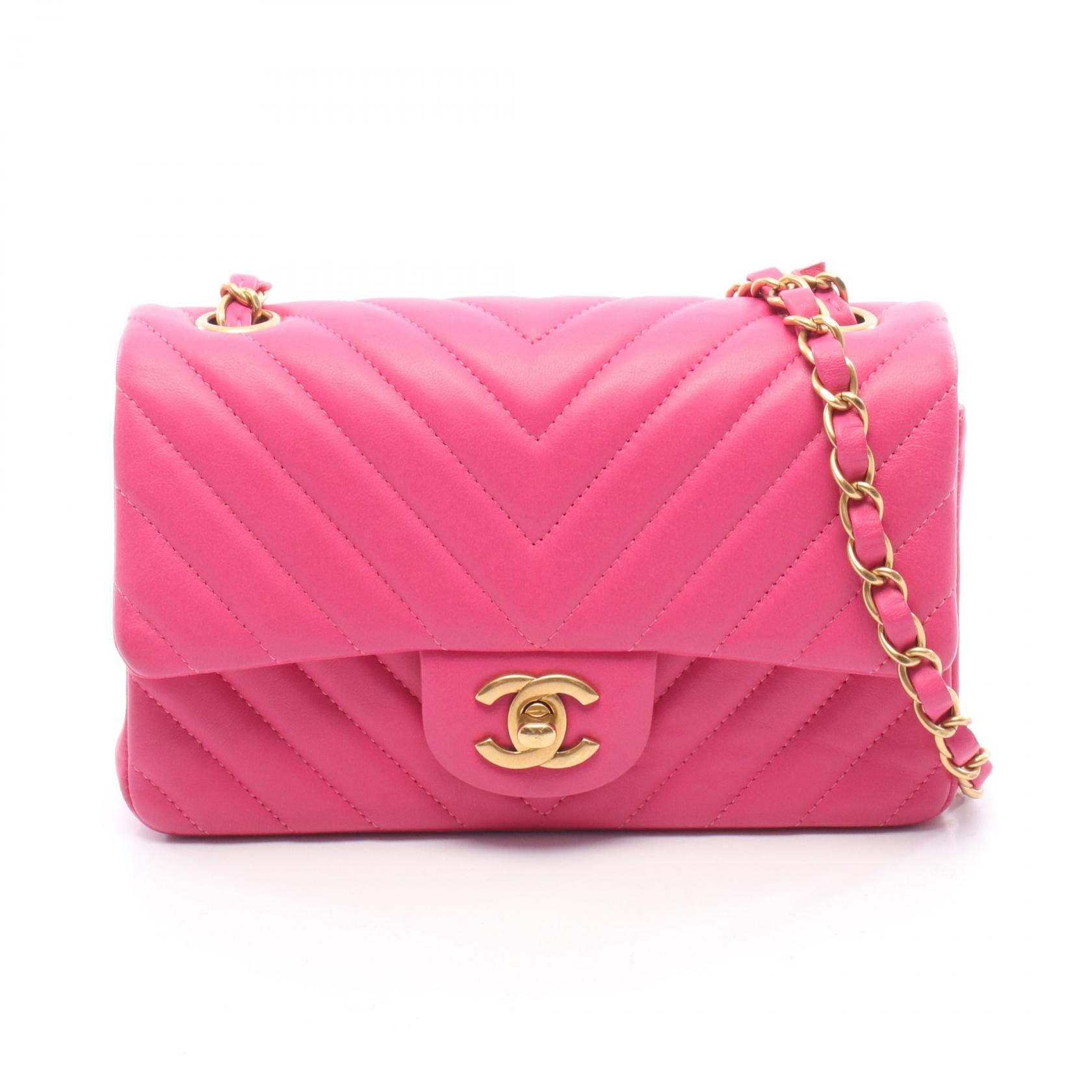 シャネル CHANEL シェブロン Vステッチ ミニ 20 ショルダーバッグ バッグ レザー レディース ピンク系 A69900 【中古】