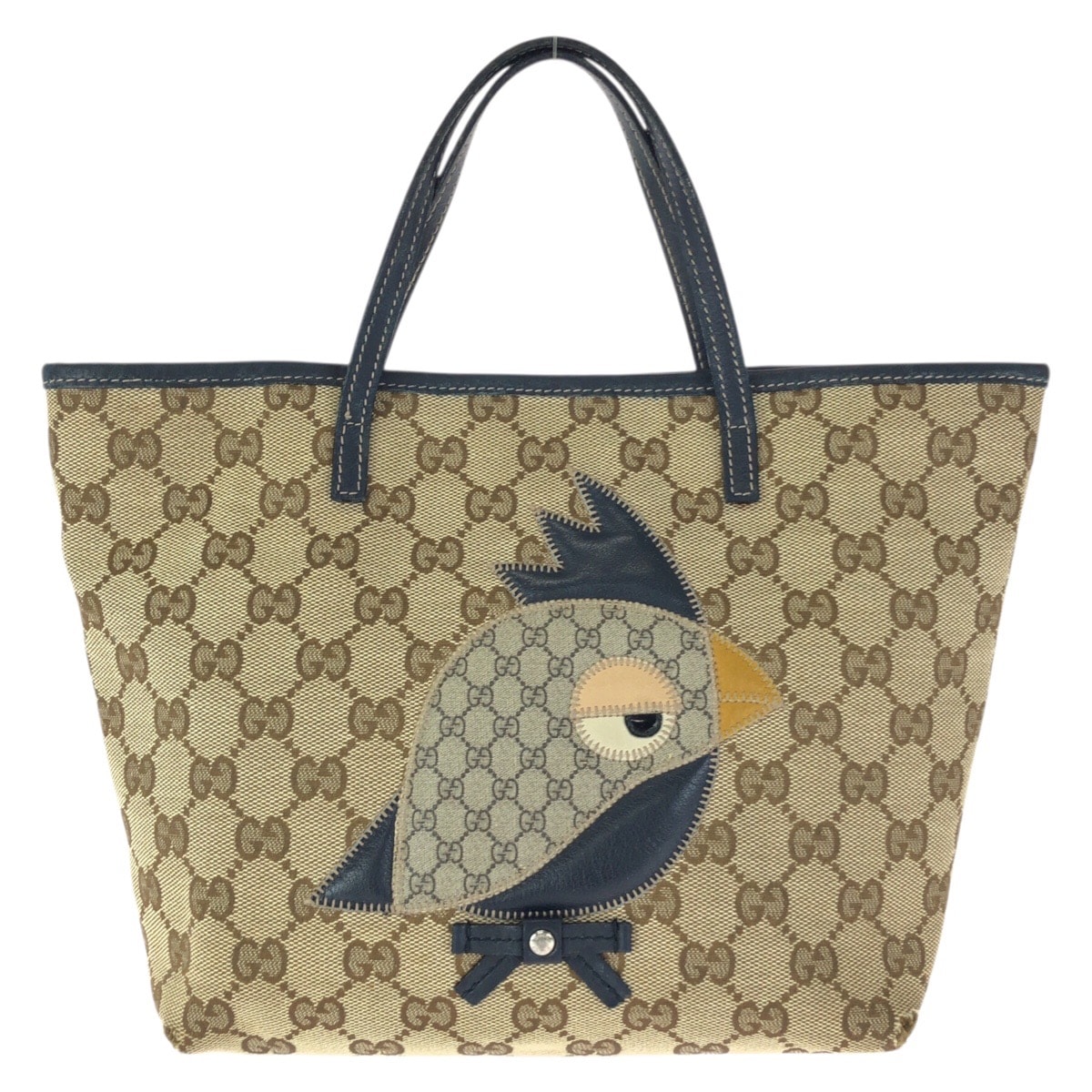 GUCCI グッチ チルドレンズ ZOO オウム ベージュ ネイビー シルバー金具 GGキャンバス レザー/ トートバッグ ハンドバッグ 601632 【中古】