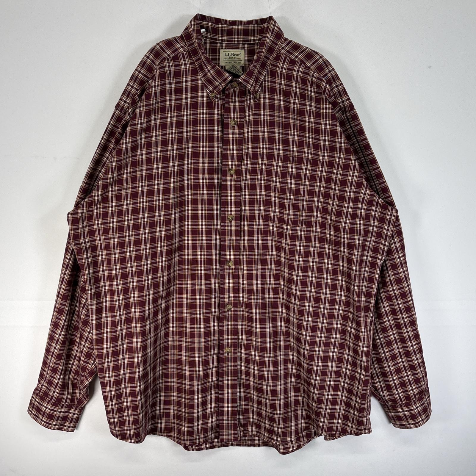 古着 エルエルビーン L.L.Bean 長袖シャツ チェック ボタンダウン 胸ポケ 大きいサイズ XL-REG  ワインレッド マルチカラー メンズ