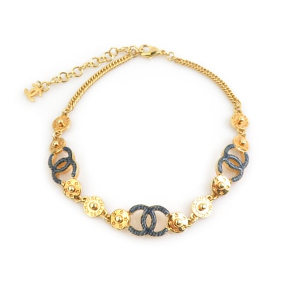 シャネル CHANEL ネックレス チョーカー ココマーク メタル ゴールド/ネイビーブルー レディース【中古】 e62409i