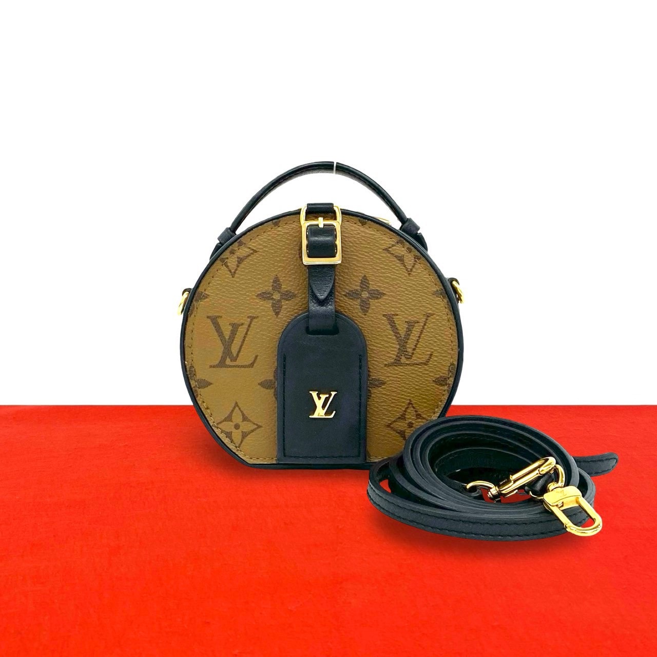 LOUIS VUITTON ルイヴィトン ミニ ボワット シャポー モノグラムリバース レザー PVC ショルダーバッグ ブラウン
97243