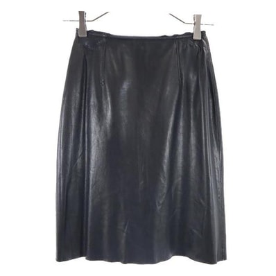 FOXEY NEW YORK フォクシーニューヨーク ミニ丈 フェイクレザー スカート 38 ブラック系 バックジップ