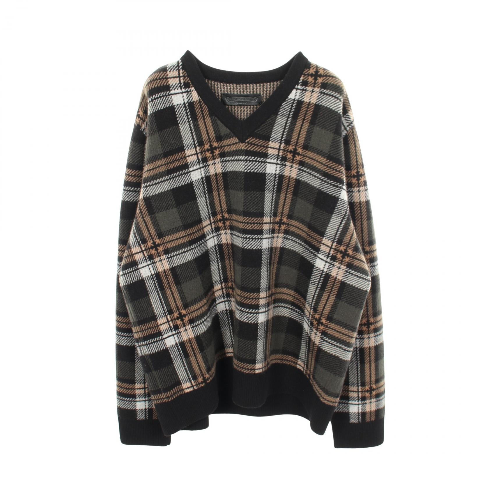 クロムハーツ CHROME HEARTS BIG CITY チェック Vネック ニット 衣料品 トップス ウール カシミヤ メンズ グリーン系 / ブラック系 / マルチカラー 【中古】