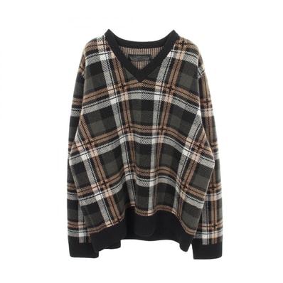 クロムハーツ CHROME HEARTS BIG CITY チェック Vネック ニット 衣料品 トップス ウール カシミヤ メンズ グリーン系 / ブラック系 / マルチカラー 【中古】