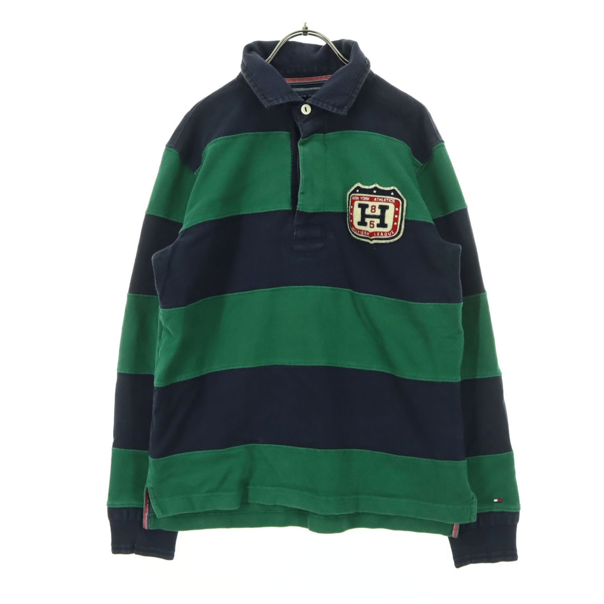 TOMMY HILFIGER トミーヒルフィガー ワッペン 長袖 ラガーシャツ M グリーン